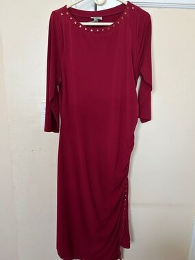 Catherines Deep Red Maxi Dress with Gold Stud Accents